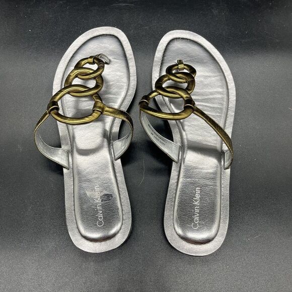 Calvin Klein Swift Sandal womens size 9 silver gold casual summer outdoor E8370 - Picture 4 of 7
